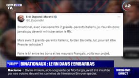 Propos de Roger Chudeau: "Faire le tri entre les bons et les mauvais Français, voilà leur projet", dénonce Éric Dupond-Moretti sur X, lui-même binational 