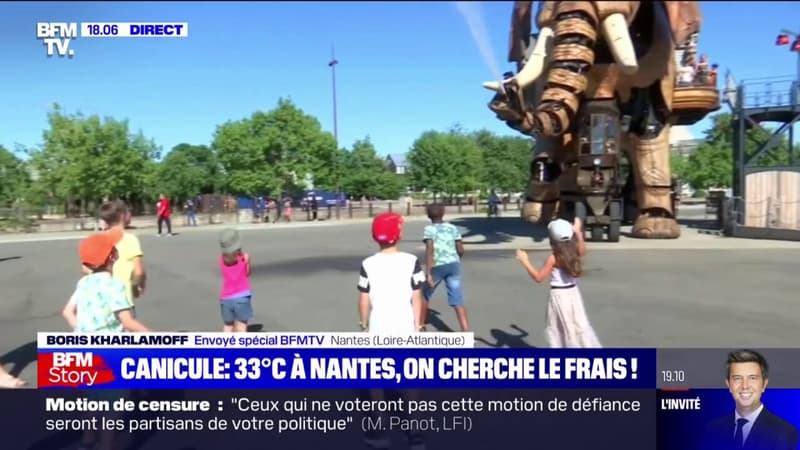 Fortes chaleurs: les jets d'eau du grand éléphant de l'île de Nantes pris d'assaut