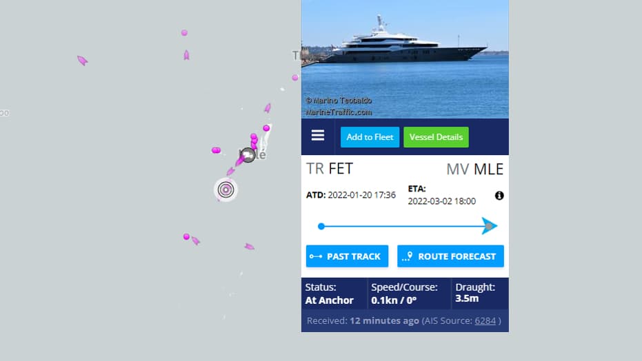 Une capture d'écran du site MarineTraffic