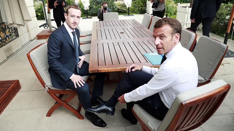 Mark Zuckerberg et Emmanuel Macron à l'Elysée, le 23 mai 2018
