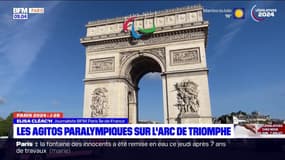 Paris: les Agitos, logo des Jeux paralympiques, installés sur l'Arc de Triomphe