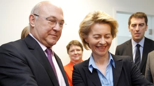 Ursula Von der Leyen (à droite) et Michel Sapin (à gauche), lors de leur dernière rencontre officielle à Kehl (Allemagne) fin févirer.