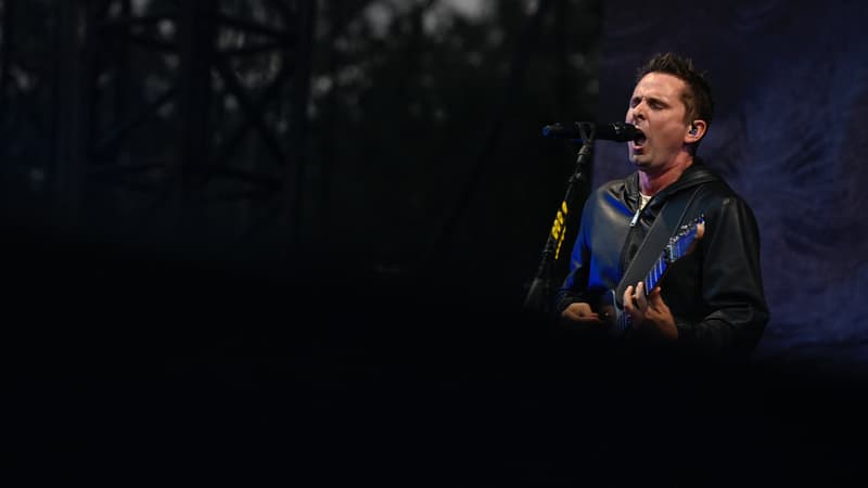 Le chanteur de Muse, Matthew Bellamy en concert aux Eurockéennes, le 3 juillet 2022.