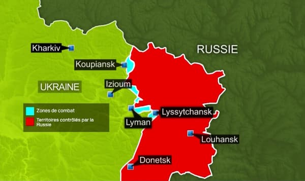 La zone de combat autour de Lyman dans l'oblast de Donetsk.