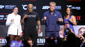 Mike Tyson lors de la présentation de son combat avec Jake Paul, le 13 mai 2024