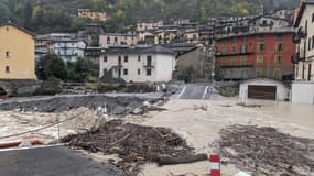 Le passage à gué submergé à Tende (Alpes-Maritimes), lors de la tempête Aline le vendredi 20 octobre 2023. 