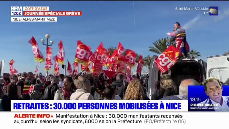 Retraites: entre 6000 et 30.000 manifestants à Nice