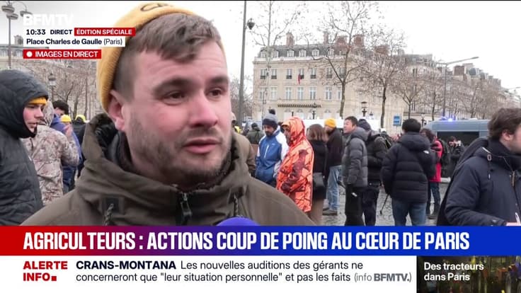 Tracteurs à Paris: "On est tous écœurés, tous lessivés", affirme cet agriculteur mobilisé place Charles-de-Gaulle