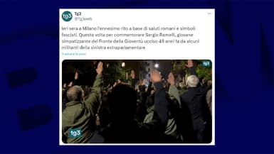 Des militants font le salut fasciste à Milan, le 29 avril 2024