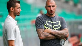 Stéphane Ruffier avec Morgan Schneiderlin avant l'amical entre Saint-Etienne et Nice