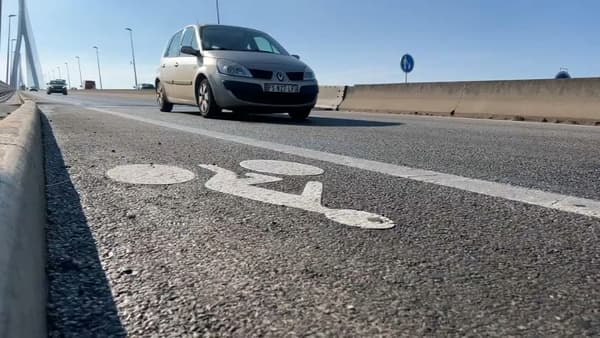 L'actuelle piste cyclable sur le pont de Normandie.