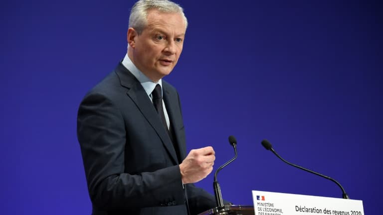 Le ministre de l'Economie Bruno Le Maire lors d'une conférence de presse à Paris, le 8 avril 2021