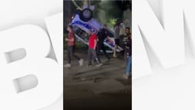 Un véhicule de police sur le toi après un accident à Lyon