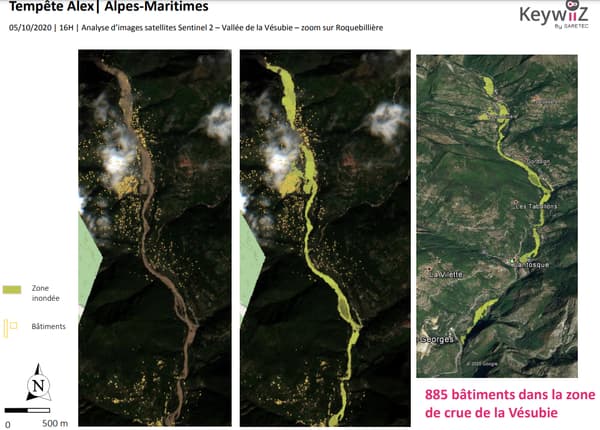 Analyse d’images satellites de la vallée de la Vésubie – zoom sur Roquebillière Analyse d’images satellites de la vallée de la Vésubie – zoom sur Roquebillière