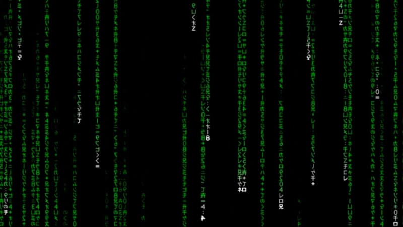 Les pluies de caractères en lignes de code, typiques du film Matrix.