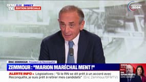 Éric Zemmour (président de Reconquête) sur un accord avec le RN: "C'est la responsabilité du plus fort de faire l'union"