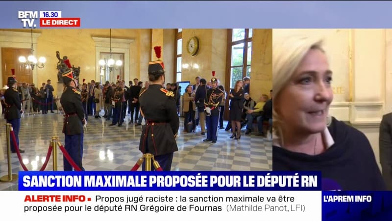 Marine Le Pen s'exprime à la sortie de la réunion du bureau de l'Assemblée nationale: 