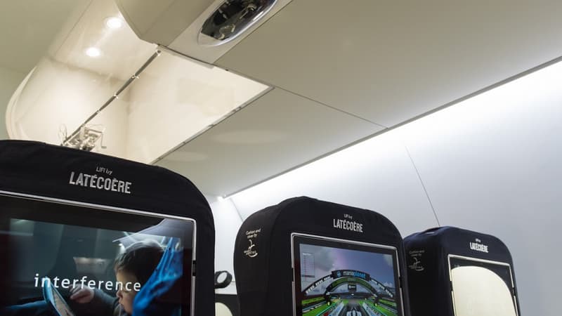 Sur le salon du Bourget qui se tient cette semaine, Latécoère a reproduit sur son stand une  cabine d'avion utilisant le li-fi (light fidelity), et l'échange de données par la lumière pour diffuser l'accès Internet sur les sièges des passagers.