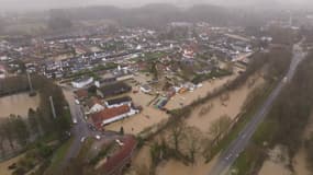 Le village de Blendecques inondé, dans le Pas-de-Calais, suite à la crue de la rivière Aa, le 3 janvier 2024