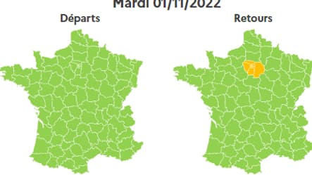 La journée est classée orange en Ile-de-France dans le sens des retours ce mardi 1er novembre. La journée est classée orange en Ile-de-France dans le sens des retours ce mardi 1er novembre.