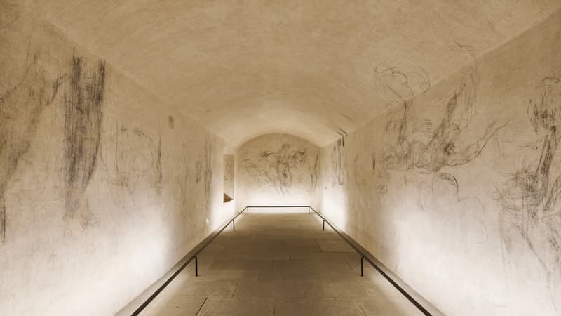 Intérieur de la "chambre secrète" de Michel-Ange ouverte pour la première fois au public le 15 novembre 2023. 15, 2023.