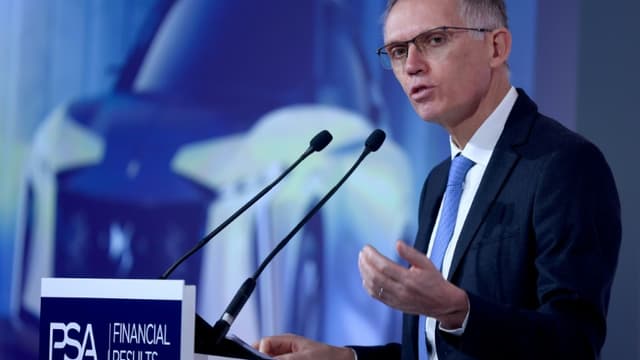 Carlos Tavares, alors à la tête du groupe PSA, pendant la présentation des résultats 2019, le 26 février 2020 à Rueil-Malmaison, près de Paris