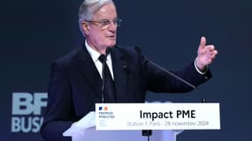 Le Premier ministre Michel Barnier lors de la 5e édition de l'événement Impact PME (petites et moyennes entreprises), à Paris, le 28 novembre 2024