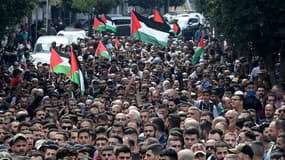 Une manifestation de soutien à la Palestine à Ramallah, en Cisjordanie, le 18 octobre 2023.