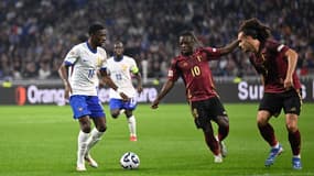 Ousmane Dembélé dans ses oeuvres à l'entrée de la surface adverse, le 9 septembre 2024, face à la Belgique