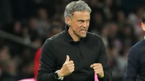 Luis Enrique mécontent d'un geste d'un joueur pendant un match du PSG, avril 2024
