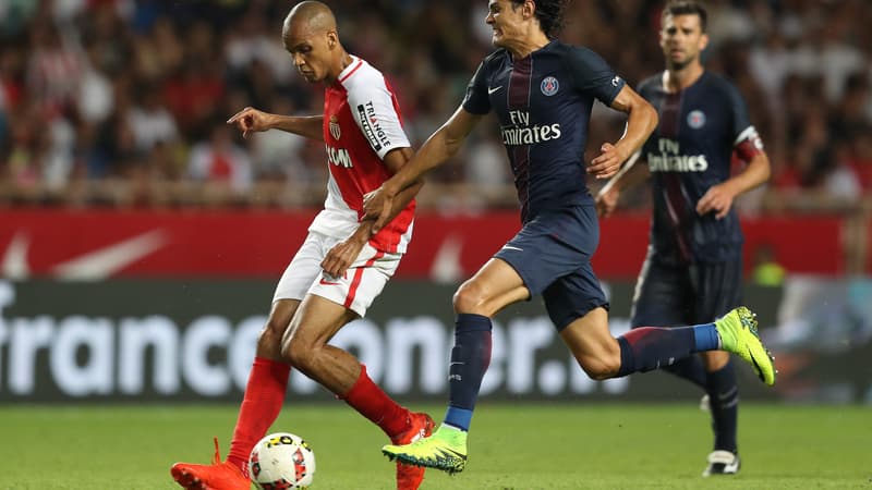 Fabinho et Edinson Cavani le 28 août lors de la victoire de Monaco contre le PSG (3-1)