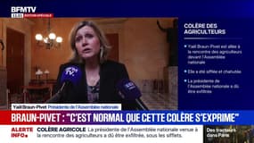 "C'est normal que cette colère s'exprime": Yaël Braun-Pivet prend la parole après avoir été chahutée par les agriculteurs présents devant l'Assemblée nationale