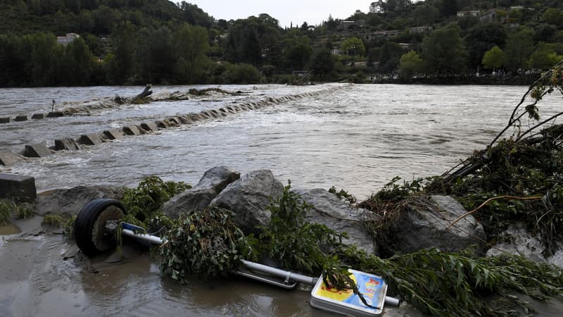 Le niveau du Gardon est brusquement monté, comme ici à Anduze, samedi 19 septembre après de violentes pluies dans le Gard