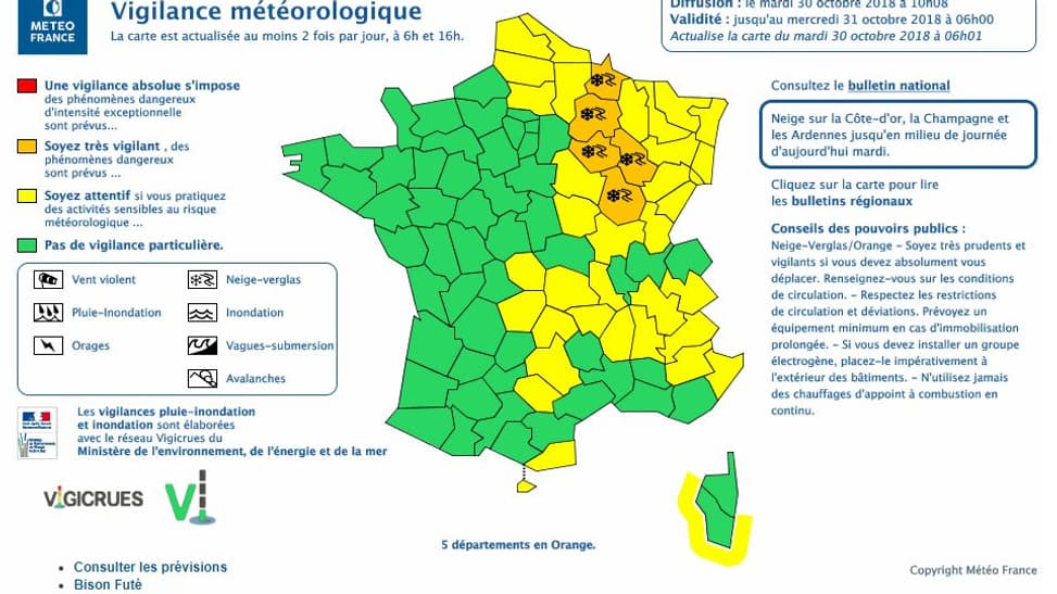 Les départements en vigilance orange