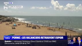 Sur la plage de Pornic, le soleil repointe enfin le bout de son nez pour le plaisir des vacanciers