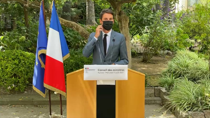 Le porte-parole du gouvernement, au sortir d'un conseil de défense, le 11 août 2021.