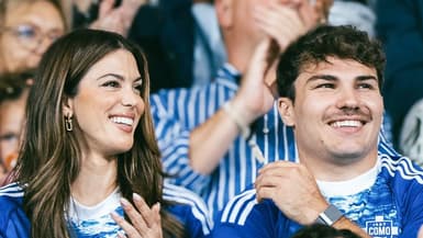 Antoine Dupont et Iris Mittenaere au match de Côme contre la Lazio, le 24 août 2024.