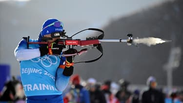 Le Français Fabien Claude à l'entraînement avant le début des épreuves de biathlon des JO-2022 le 2 février 2022 à Zhangjiakou