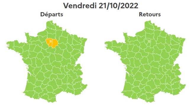 Ce vendredi 21 octobre est classé orange dans le sens des départs en Ile-de-France. Ce vendredi 21 octobre est classé orange dans le sens des départs en Ile-de-France.