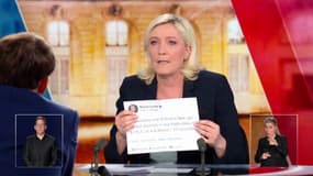 Marine Le Pen lors du débat de l'entre-deux-tours de l'élection présidentielle, le 20 avril 2022.
