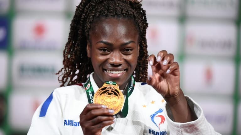 La joie de la Française Clarisse Agbegnenou, sacrée championne du monde pour la 5e fois, après sa victoire en finale contre la Slovène Andreja Leski (-63 kg), le 9 juin 2021 à Budapest La joie de la Française Clarisse Agbegnenou, sacrée championne du monde pour la 5e fois, après sa victoire en finale contre la Slovène Andreja Leski (-63 kg), le 9 juin 2021 à Budapest