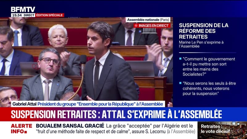 Suspension/retraites: "Nous ne voulons pas nous mettre en travers du compromis souhaité par le Premier ministre avec le PS", affirme Gabriel Attal