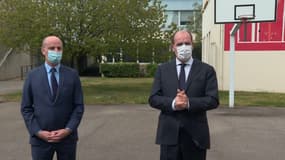 Jean Castex et Jean-Michel Blanquer le 3 mai 2021 à Laxou 