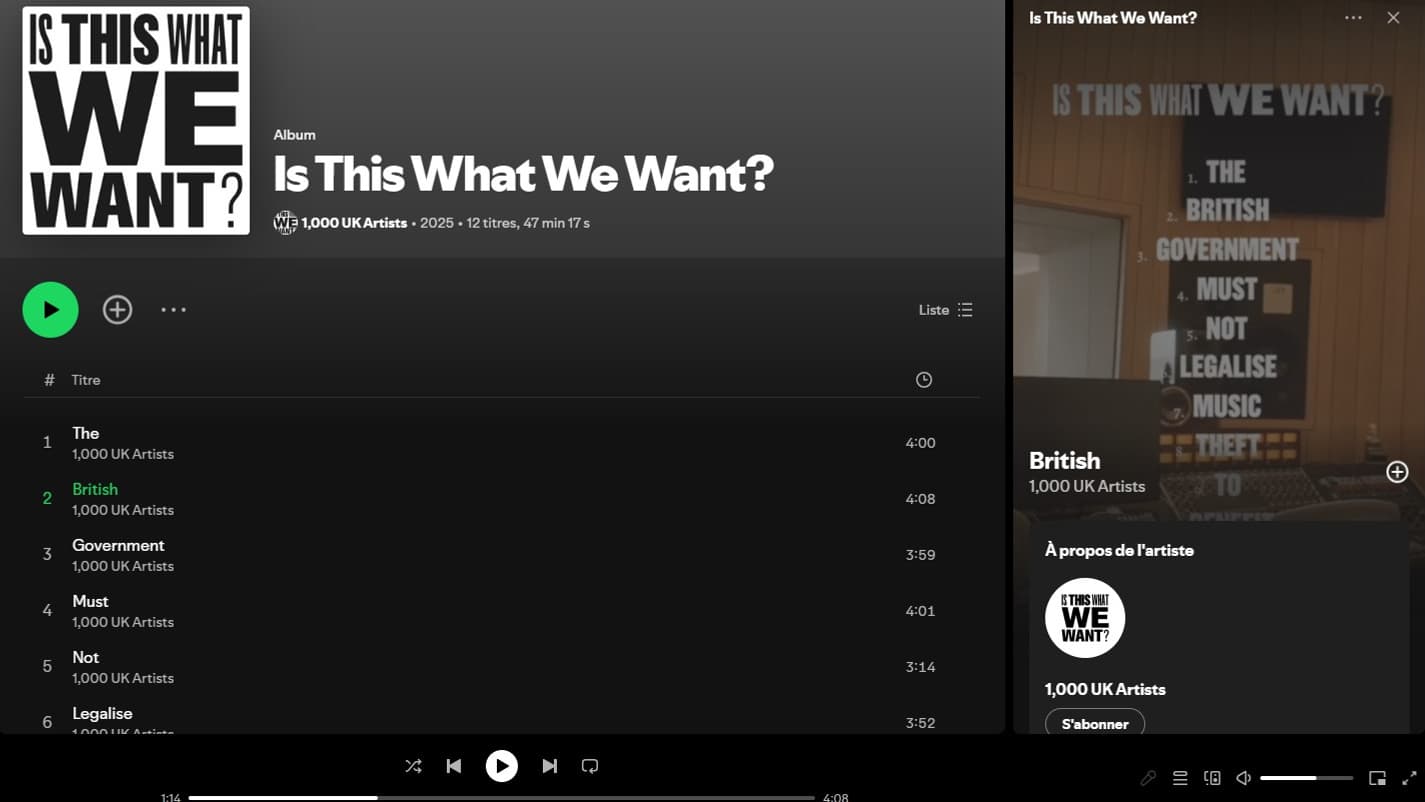 "Is this what we want", l'album silencieux des artistes britanniques, qui entendent protester contre l'assouplissement des droits d'auteur face à l'IA. "Is this what we want", l'album silencieux des artistes britanniques, qui entendent protester contre l'assouplissement des droits d'auteur face à l'IA.