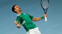 Le Serbe Novak Djokovic après sa victoire sur l'Américain Taylor Fritz au 3e tour de l'Open d'Australie, à Melbourne, le 12 février 2021