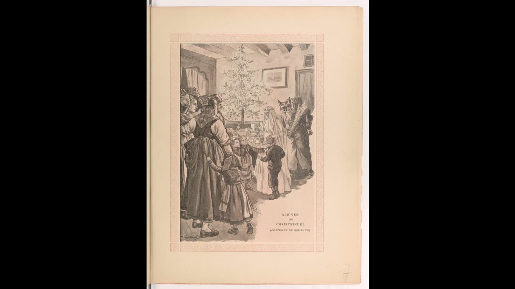 L'arrivée du Chriskindel dans une maison le soir du 24 décembre, "Nos petits Alsaciens chez eux, notes et souvenirs d'artistes", par P. Kauffman, 1918.
