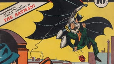 Détail de la couverture de Detective Comics n°27, qui marque la première apparition de Batman