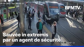 Sauvée par un agent de sécurité, une femme échappe de peu à une collision avec un tramway 