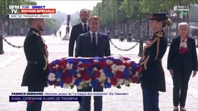 8-Mai: Emmanuel Macron dépose une gerbe de fleurs sur la tombe du Soldat inconnu