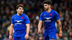 Antoine Dupont et Romain Ntamack lors du match Irlande-France (32-19) pendant le tournoi des VI Nations, le 11 février 2023